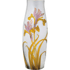 Mont Joye French Cameo Art Glass Vase Iris Decoration In Purple And Silver Enamel France Circa 1920 Early 20th Centu Art Glass Vase Glass Art Beautiful Vase