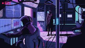 Anime, vaporwave, aesthetic, people, unrecognizable person. Cyberpunk Gif Wallpaper 1920x1080