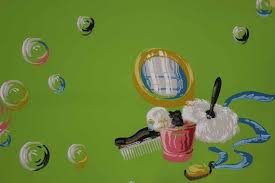 1950 S Vintage Wallpaper Powder Room On Bright Green With Bubbles Lipstick Marabou Heels Beads Powder Room Wallpaper Vintage Wallpaper Wallpaper