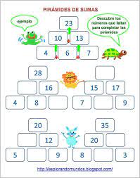 Actividades de sumas para preeescolar interactivas : Piramides De Sumas Ficha Interactiva Fichas Imprimibles Para Preescolar Actividades Tdah
