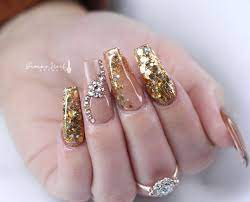 Long Nails Gold Acrylic Nails Bronze Nails Rose Gold Nails Glitter