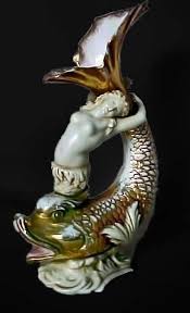 Art Nouveau Porcelain Mermaid And Dolphin Vase Mermaid Statues Mermaid Art Pottery Art