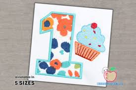 Download 1st Birthday With Cup Cake Applique Creative Fabrica SVG Cut Files