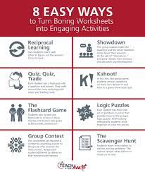 7 Easy Ways To Turn Boring Worksheets Into Engaging Activities Engagement Activities Teacher Help Worksheets