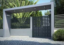 In addition, featuring black and grey colour, the stone wall creates a striking contrast with the white colour of the house and instantly grabs attention. Modern Entrance Gates Design House Gate Design Door Gate Design
