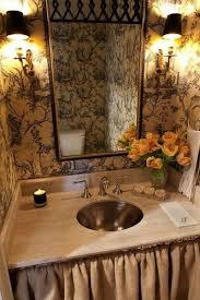 Black And White Toile Wallpaper Bathroom Toile Wallpaper And Sink With Burlap Ruffle With Images French Country Bathroom Beautiful Bathrooms Decorating Bathroom
