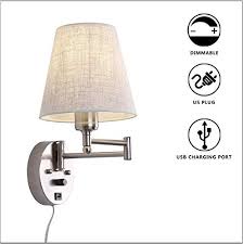4.3 out of 5 stars. Bedside Wall Mount Light With Dimmable Switch And Usb Port Swing Arm Fabric Shade Wall Sconce Light With Plug In Cord Wall Lamp Perfect For Bedroom Living Room And Hotel Buy Online