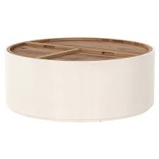 Cecile Modern Classic Round Drum Oak Wood Cream Coffee Table In 2020 Solid Oak Coffee Table Coffee Table Oak Wood