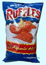 From middle english ruffelen, perhaps from old norse hrufla (to graze, scratch) or middle low german ruffelen (to wrinkle, curl). Review Flamin Hot Ruffles Potato Chips The Impulsive Buy