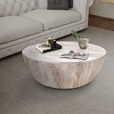 Topped with a round tempered glass top, the donut functions as an ideal coffee, cocktail, or. Buy Distressed Mango Wood Coffee Table In Round Shape Washed Light Brown Saltoro Sherpi By Benzara Inc On Dot Bo
