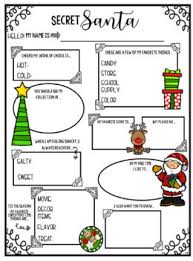 Snowflakes and holly leaves surround the text. Secret Santa Questionnaire By Primaryandpolkadots Tpt