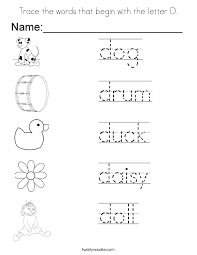 Trace The Words That Begin With The Letter D Coloring Page Twisty Noodle In 2020 Letter D Worksheet Shape Worksheets For Preschool Letter D