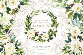 Spring Greenery White Flowers White Flowers Spring Garden Floral Watercolor