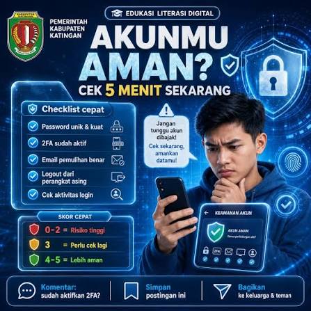 🔐 Akunmu sudah benar-benar aman? Jangan tunggu sampai akun dibajak!  Luangkan 5 menit untuk memastikan keamanan akun digitalmu dengan langkah  sederhana: ✓ Gunakan password yang kuat dan unik ✓ Aktifkan autentikasi dua