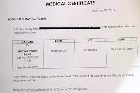 Sample medical certificate for vaccination. Traveling You May Need To Get A Polio Vaccine Certificate Here S How