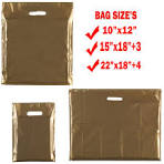 GOLD HEAVY DUTY COLORED PLASTIC CARRIER BAGS PARTY GIFT BAGS IN 4 SIZES