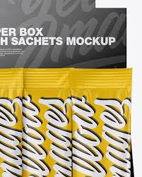 Opened Textured Box W 20 Matte Sachets In Sachet Mockups On Yellow Images Object Mockups