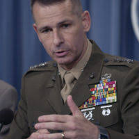 US Marine Corps (USMC) General (GEN) Peter Pace, USMC Vice Chairman of the  Joint Chiefs of STAFF (JCS) responds to a reporter's question during a  Pentagon press briefing. The subject was an operational update
