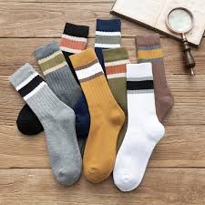 5 Pairs Men's Terry Socks Wide Strip Thick Warm Cotton Medium Tube Socks