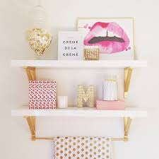 Elegant gold and blue wallpaper accents a wall behind a sky blue arch headboard. Think I Could Make These For The Kitchen Room Inspiration Gold Shelves Room Diy