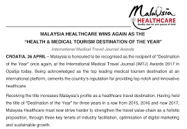 Access new updated reports and statistics for the tourism industry in malaysia. Malaysia Healthcare Wins Again As The Health Medical Tourism Destination Of The Year Malaysia Healthcare Travel Council Mhtc