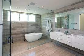 Love Modern Master Bathroom W Enclosed Wet Room For Tub Shower Wood Like Tile Floors Walls Floating Do Wet Rooms Modern Master Bathroom Bathroom Design