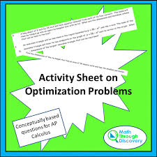 Activity Sheet On Optimization Problems From Math Through Discovery Llc Activity Sheets Math Math Questions