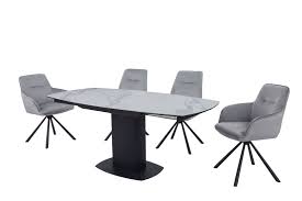 This blue painted furniture contrasts beautifully against light greys and natural pastel coloured walls and works. Swivel Extending White Ceramic Glass Dining Table 6 Chairs