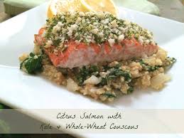 The star of this dish is our boldly flavored salmon (already marinated in a bevy of vibrant seasonings and spices), which is served over a bed of delightfully fluffy couscous studded with sweet currants and sautéed carrots and tomatoes. Citrus Salmon With Kale Whole Wheat Couscous Rd In The Midwest