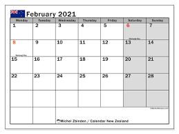 Print the calendar starting the week on monday or sunday. Printable February 2021 New Zealand Calendar Michel Zbinden En