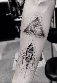 Black And White Rocket Tattoo Dr Woo Rocket Tattoo Planet Tattoos Geometric Tattoo