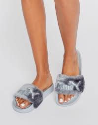Image 1 Of Puma X Rihanna Fenty Leadcat Fluffy Sliders In Grey Fluffy Sliders Fluffy Shoes Rihanna Fenty