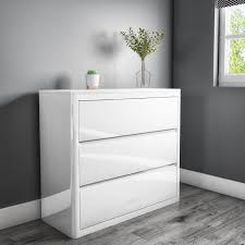 Spain made high gloss walnut bedroom set with upholstered headboard. Lexi White High Gloss 3 Chest Of Drawers Furniture123