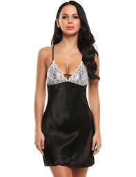 Womens Silky Lace Pjs Black X Large C017y0iiy6w Night Gown Dress Link Fashion