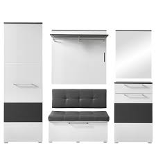 Günstig & bequem möbel bei guenstigeinrichten.de online kaufen. Innostyle Garderobe Reno Front Weiss Hochglanz Mdf Mit Absetzungen In Grau Mdf Korpus Weiss Art Nr 3032wm80 5 Teiliges Garderoben Set Fur Ihren Flur