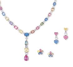 A Suite Of Multi Coloured Sapphire And Diamond Jewellery By Bulgari Comprising A Necklace Designed Fancy Sapphire Gold Jewelry Fashion Diamond Jewelry Set