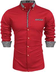 Coofandy Men S Floral Cotton Printed Slim Fit Casual Inner Contrast Dress Shirt Red Xxl At Amazon Men S Clot Mens Shirt Dress Men Shirt Style Red Shirt Dress