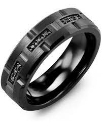 Men S Trio Black Diamond Grooved Wedding Band Mens Wedding Rings Diamond Wedding Bands Gold Diamond Wedding Band