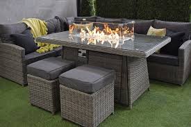 The set's key feature is the stunning rattan table which boasts a large gas fire pit in the middle. Santa Maria Fire Pit L Shaped Corner Dining Set 1 699 00 Inspirations Wholesale