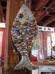 Fish From Bottle Caps And Pull Tabs Greenliving Craft Vintage Recycle Repurpose Reuse Upcycle Beer Cap Art Beer Cap Crafts Recycle Bottle Caps