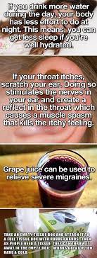 Healthy Knowledge Hacks 1 Hydration Sleeping 2 Itchy Throat 3 Severe Migraines 4 Have A Cold Or Runny Life Hacks Health Facts How To Stay Healthy