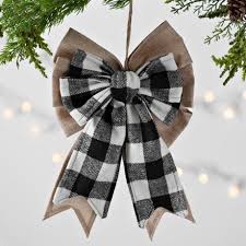 Black And White Buffalo Plaid Ribbon Walmart Black And White Buffalo Check Bow Ornament Buffalo Plaid Christmas Plaid Christmas Christmas Decorations