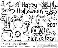 Happy Halloween Hand Drawn Doodles Clipart Png Svg Bat Witch Etsy How To Draw Hands Halloween Images Happy Halloween