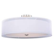 The double globe shades hang at different heights, and are made from white frosted glass. Nuage 30 In W Satin Nickel Mid Century Modern Drum Semi Flush Mount Ceiling Light White Fabric Overstock 20985803