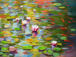 You can see the sandy white bottom through the clear water with light dancing as it drops into the deep. Water Lily Lake Painting By Vladimir Artmajeur