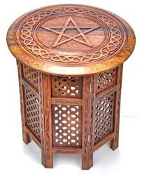Pentacle Extra Large Carved Wood Folding Altar Table Altar Table Wiccan Altar Pentacle
