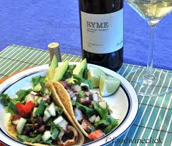 A dry, but fruity white wine is always a great choice for fish. Ryme Cellars Vermentino Hers Fish Tacos Foodwineclick