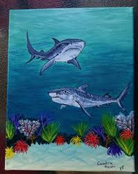 Tiger Sharks 11 X 14 Acrylic Painting Shark Painting Disney Canvas Art Painting