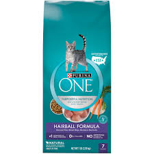 While it doesn't contain artificial dyes or preservatives, it does contain meat. Purina One Hairball Control With Real Chicken High Fiber Natural Adult Dry Cat Food Buy Online In Bahamas At Bahamas Desertcart Com Productid 1771137