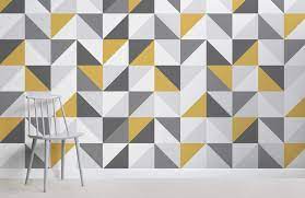 Yellow Grey Abstract Geometric Wallpaper Mural Hovia Uk Geometric Wallpaper Geometric Wallpaper Living Room Yellow Geometric Wallpaper